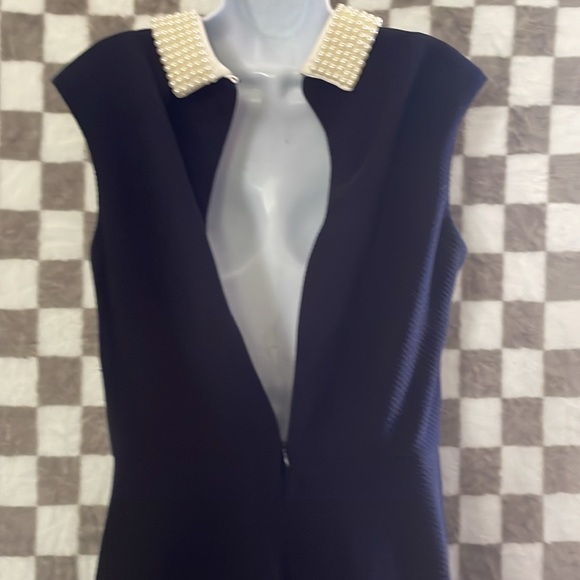 Betsey Johnson  12 Navy Sleeveless Midi Dress with Pearl collar Neck sleeveless - Picture 6 of 8